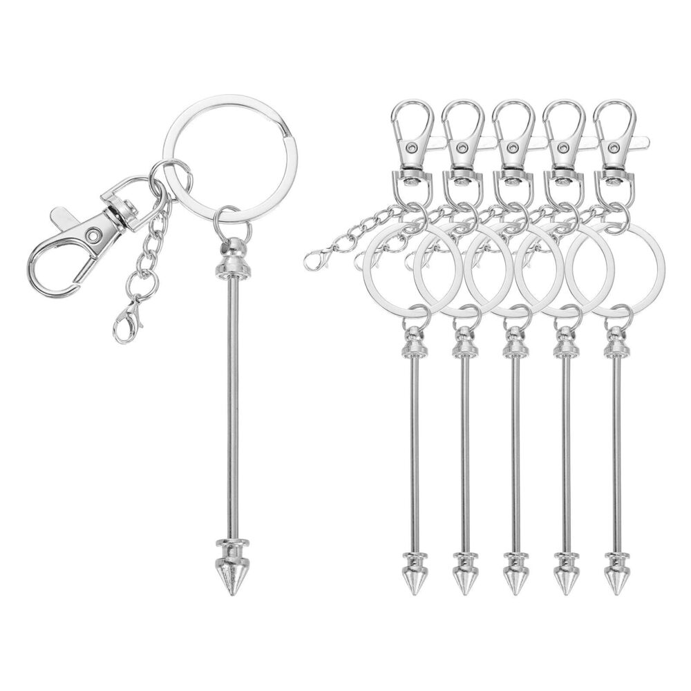 2861 6Pcs Beadable Keychain Bars, Metal Beaded Keychain Blank Bead Key